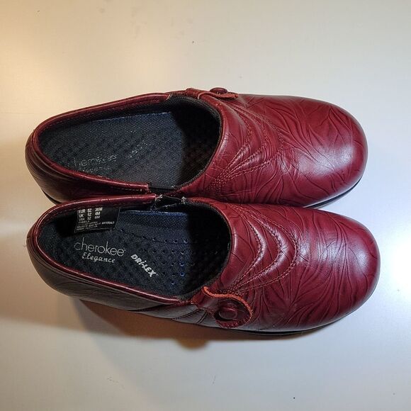 CHEROKEE ELEGANCE DRI-LEX BURGUNDY WOMEN"S CLOG STYLE SLIP RESISTANT ROUND TOE - Picture 8 of 14